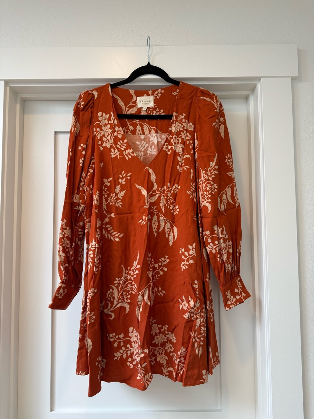 Sézane Floral Square-Neck Rust Dress